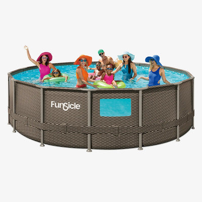 Funsicle 16 ft Crystal Vue Oasis Designer Pool - Dark Double Rattan without people